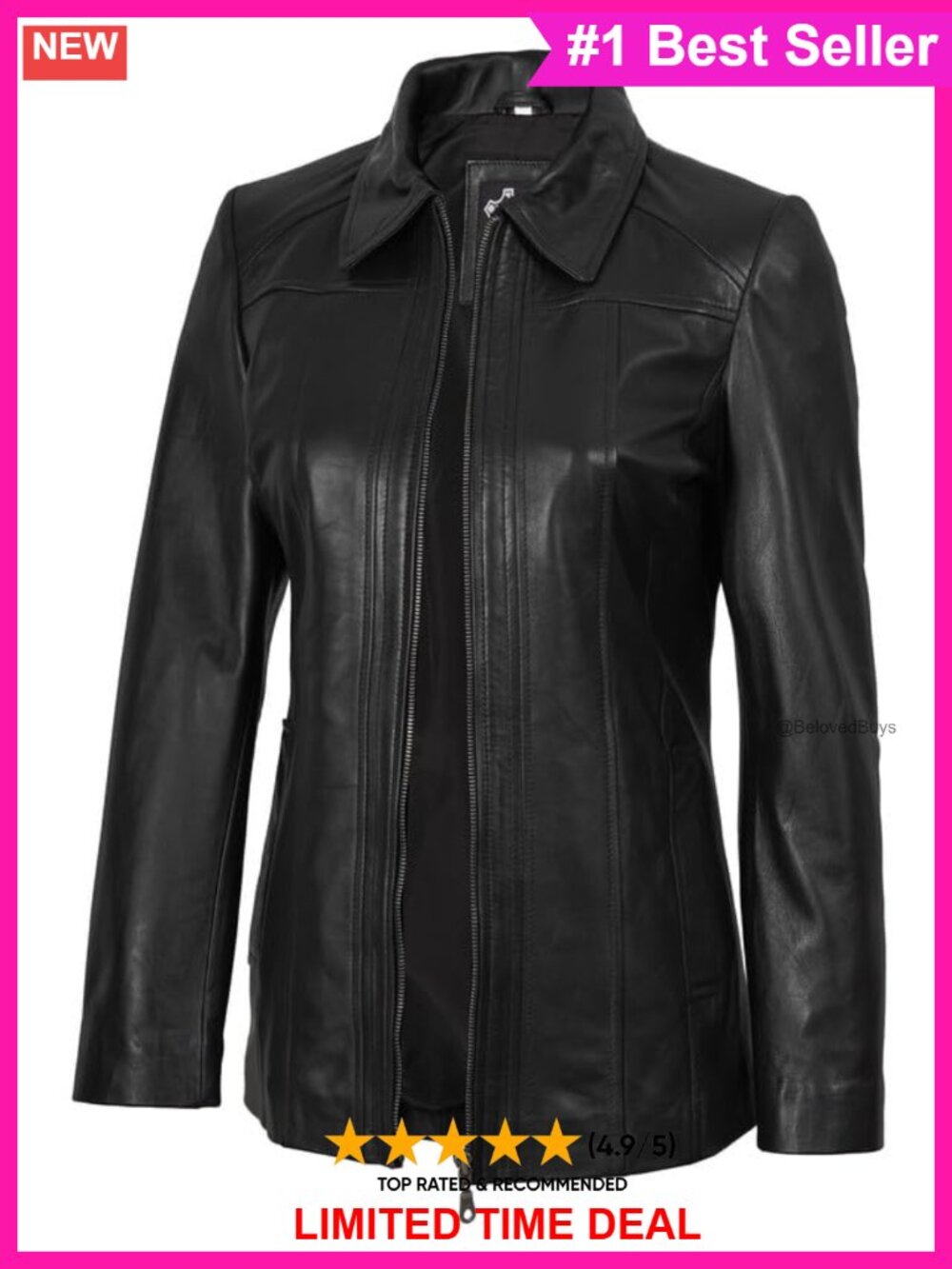 Lambskin Leather Jacket Women Real Long Aviator Coat Zip Pockets